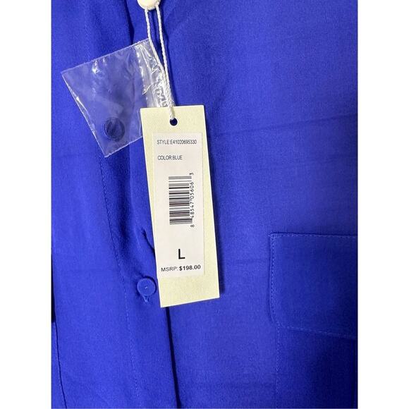 NEW w Tags Erin Fetherston Silk Chiffon Sheer Button-Up Shirt Blue Large - Picture 5 of 12